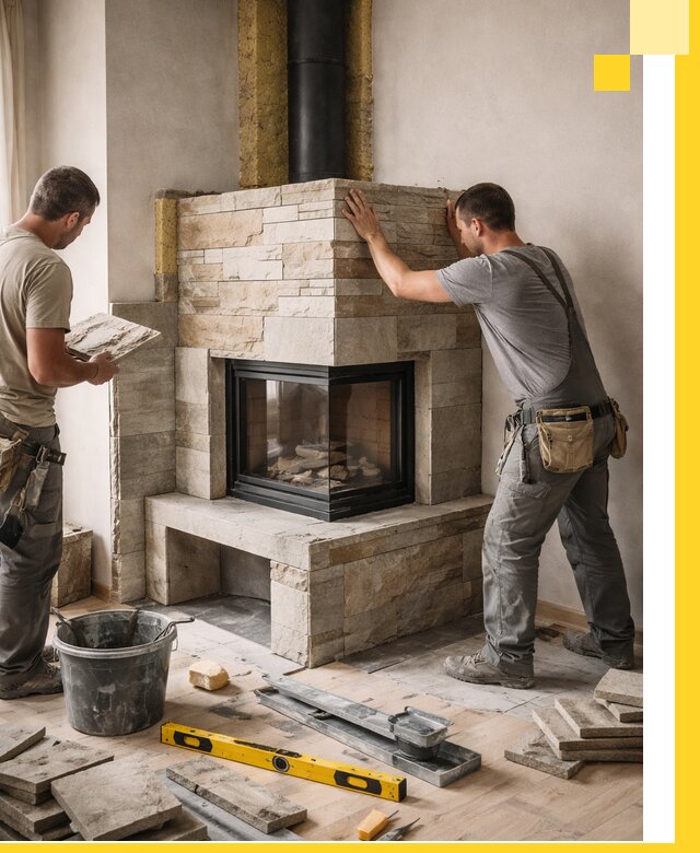 Угловые камины под ключ проект, монтаж и отделка в Изобильном