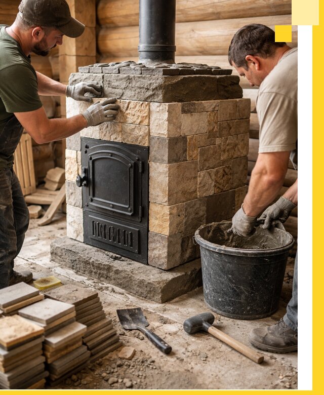 Облицовка банной печи под ключ в Изобильном: камень и плитка