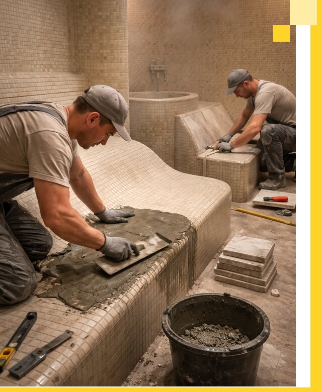 Лежаки для хамама под ключ в Изобильном, проект и монтаж