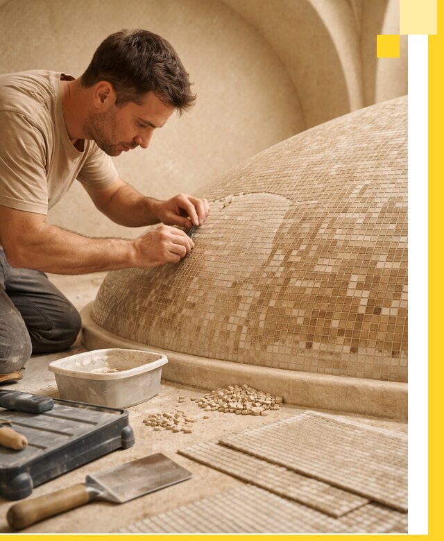 Профессиональная укладка мозаики для хамама под ключ в Изобильном